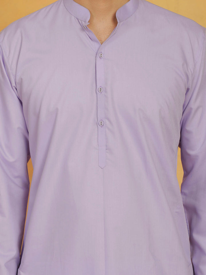 Sarvati Men's Lavender Cotton Silk Kurta And Pyjama Set