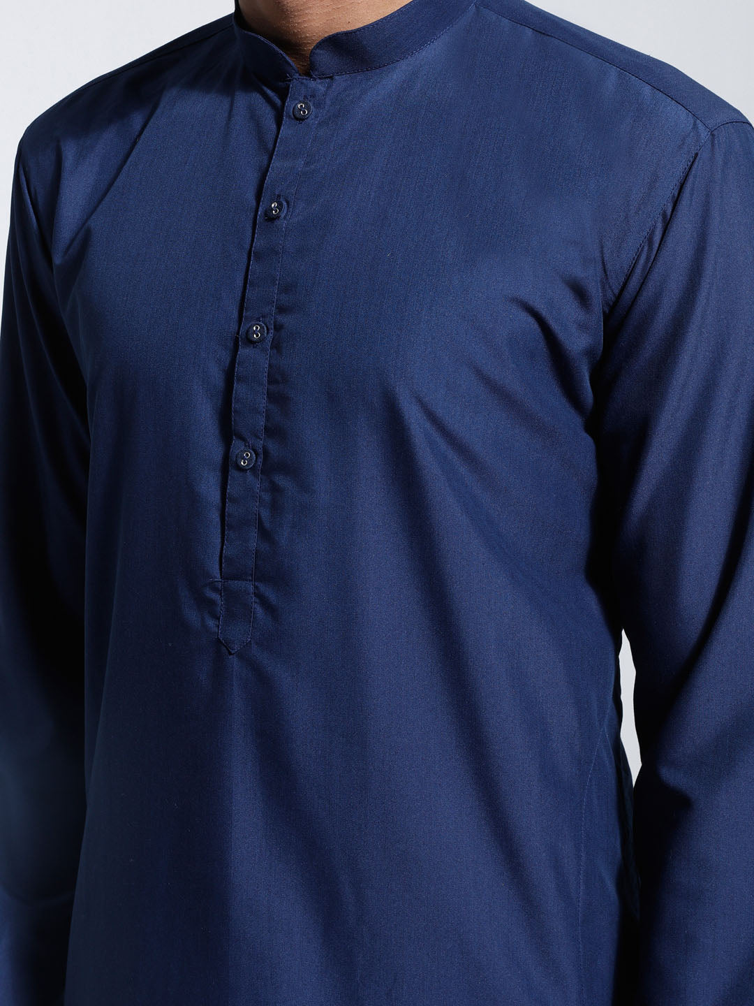 Sarvati Men's Navy Blue Cotton Silk Kurta And Pyjama Set