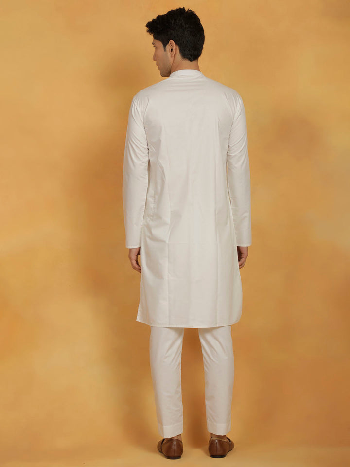 Sarvati Men's Off White Cotton Silk Kurta And Pyjama Set