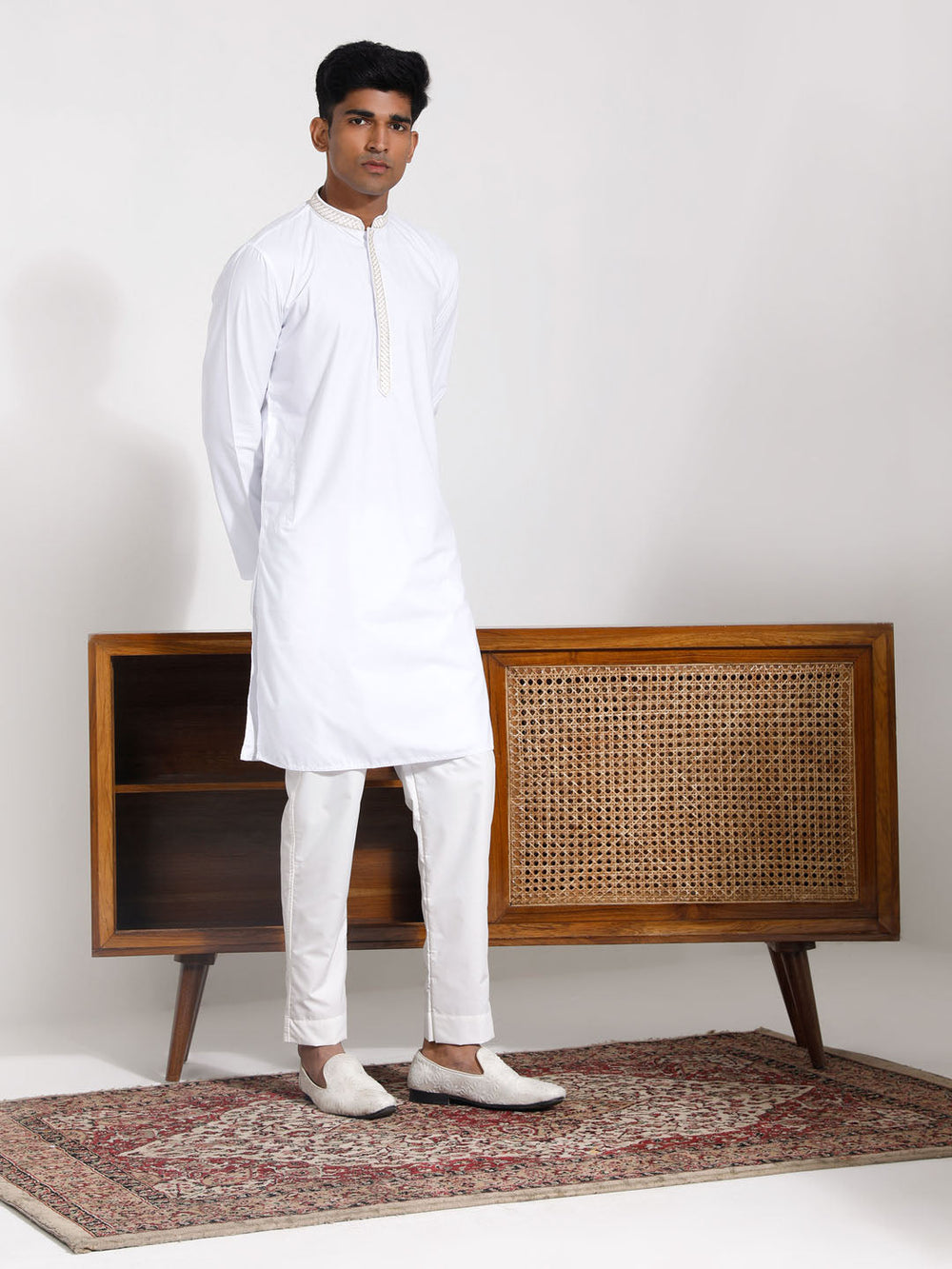 Sarvati Men's White Cotton Kurta Pyjama Set