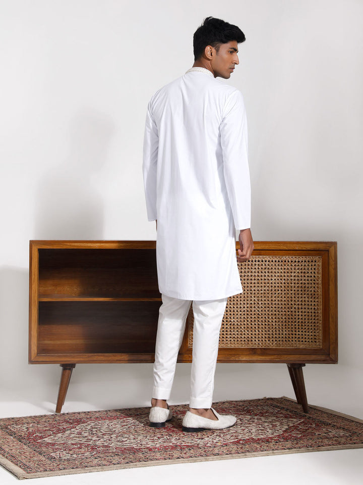 Sarvati Men's White Cotton Kurta Pyjama Set