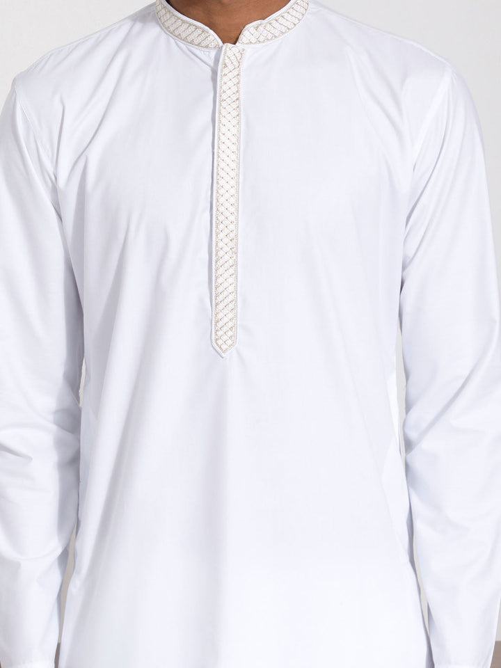 Sarvati Men's White Cotton Kurta Pyjama Set