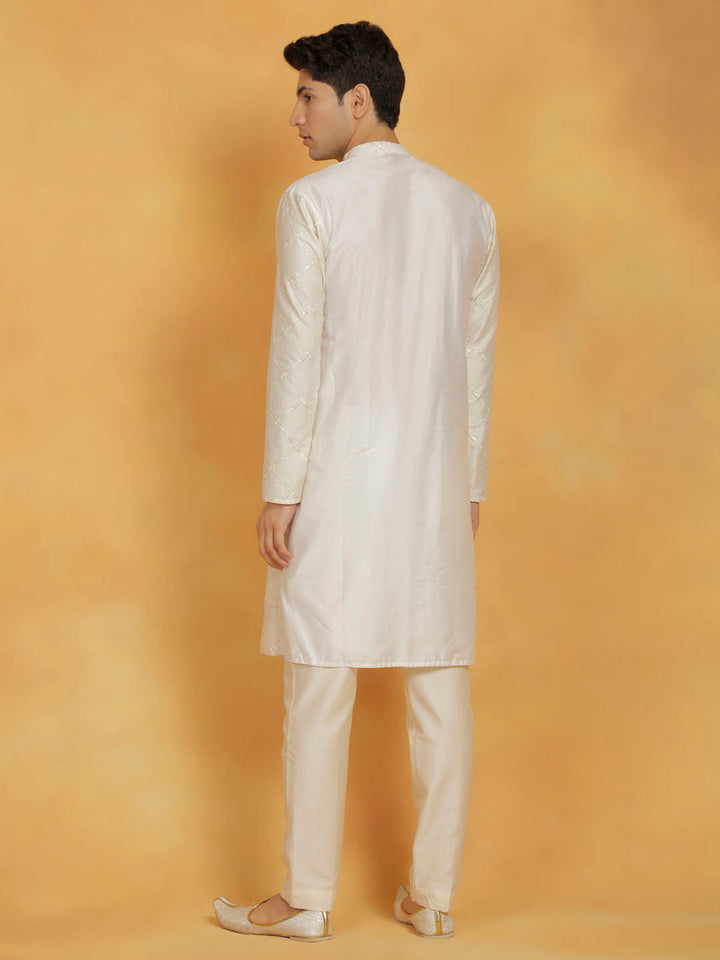 Sarvati Men's Cream Viscose Kurta And Pyjama Set