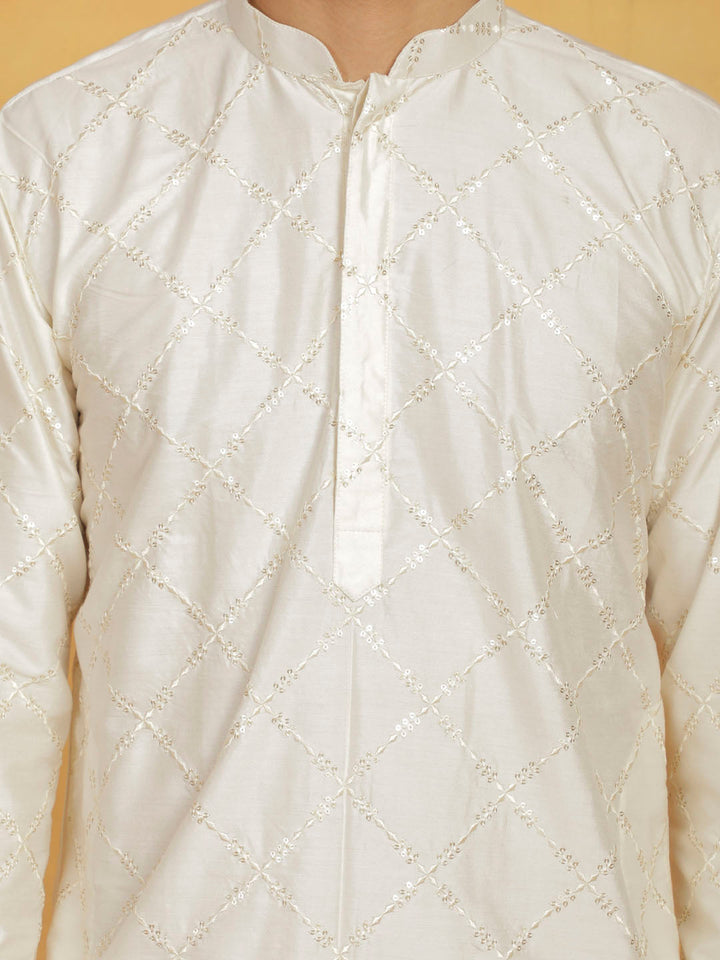 Sarvati Men's Cream Viscose Kurta And Pyjama Set