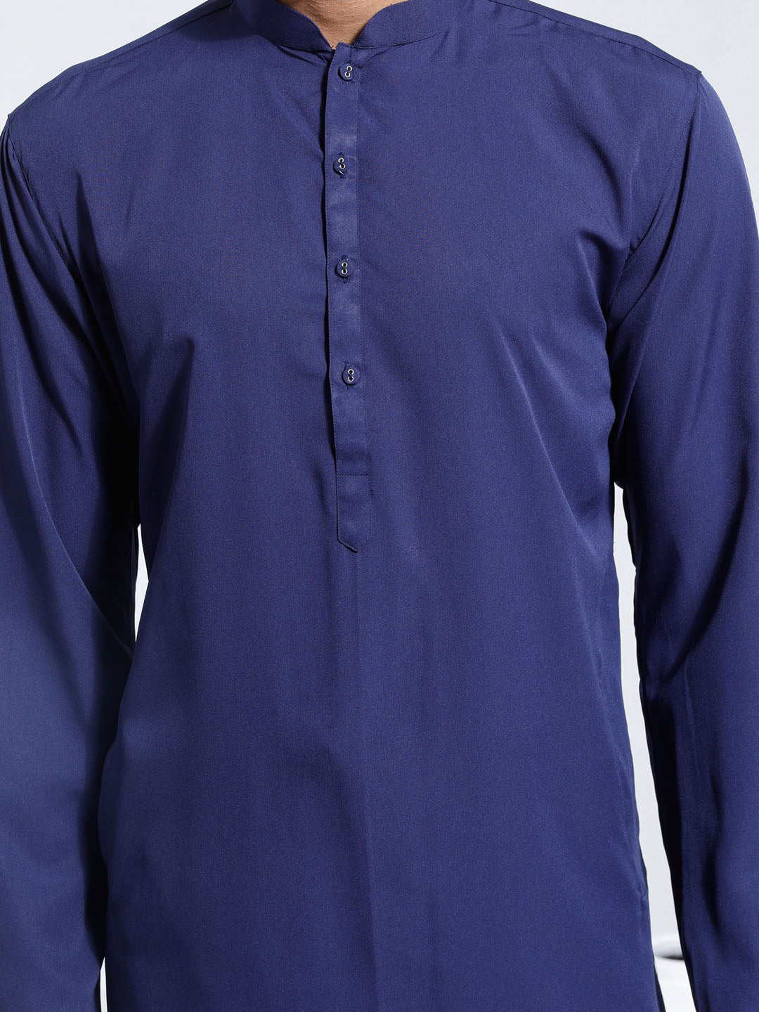 Sarvati Men's Navy Blue Crepe Kurta And Pyjama