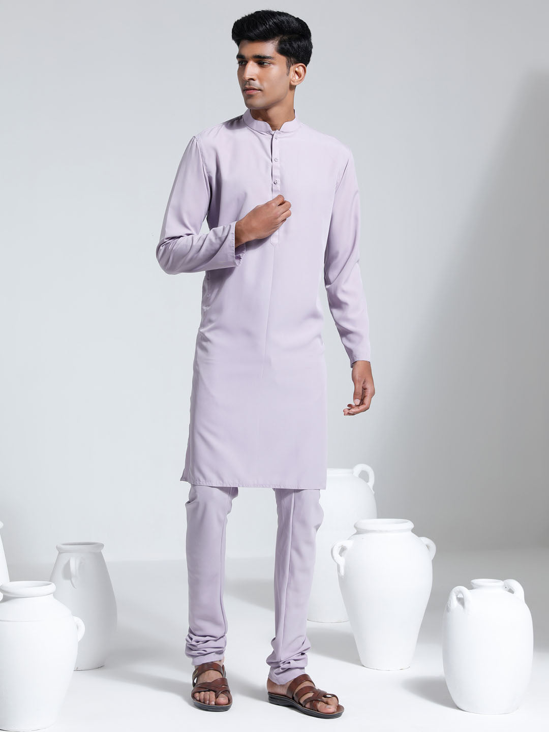 Sarvati Men's Purple Crepe Kurta And Pyjama