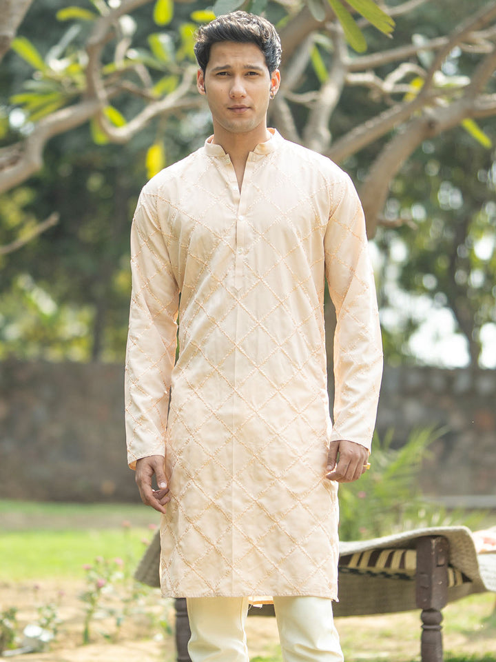 Sarvati Men's Peach Viscose Kurta