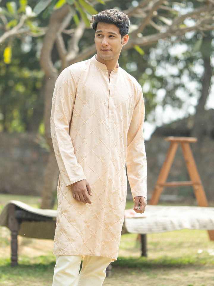 Sarvati Men's Peach Viscose Kurta