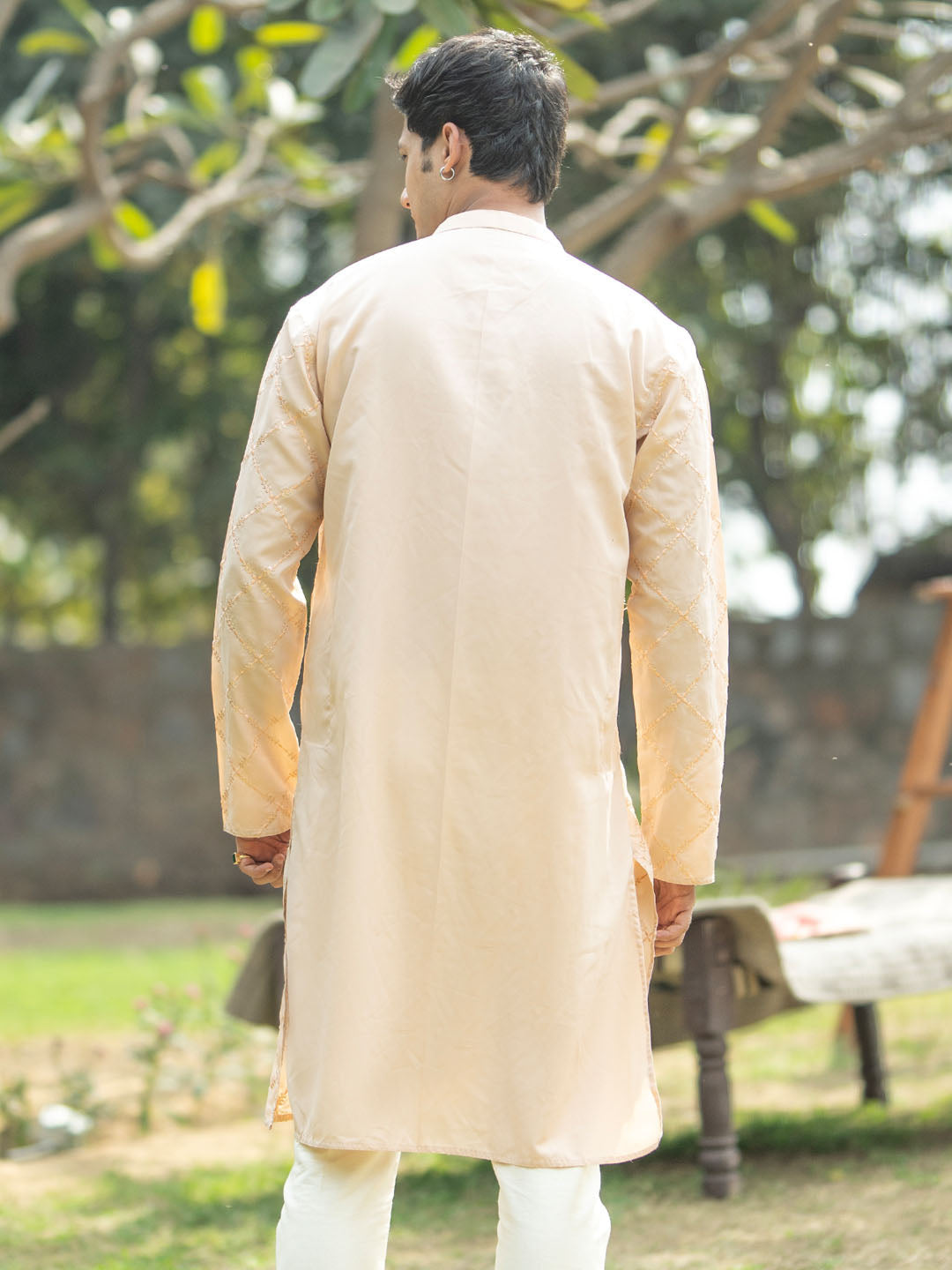 Sarvati Men's Peach Viscose Kurta