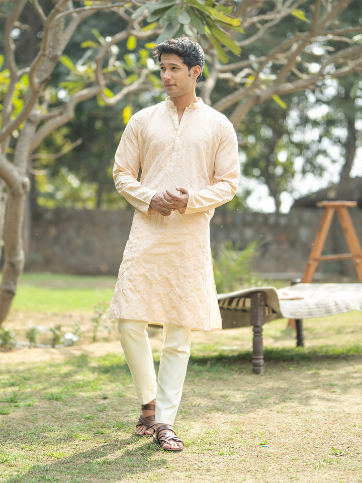 Sarvati Men's Peach Viscose Kurta