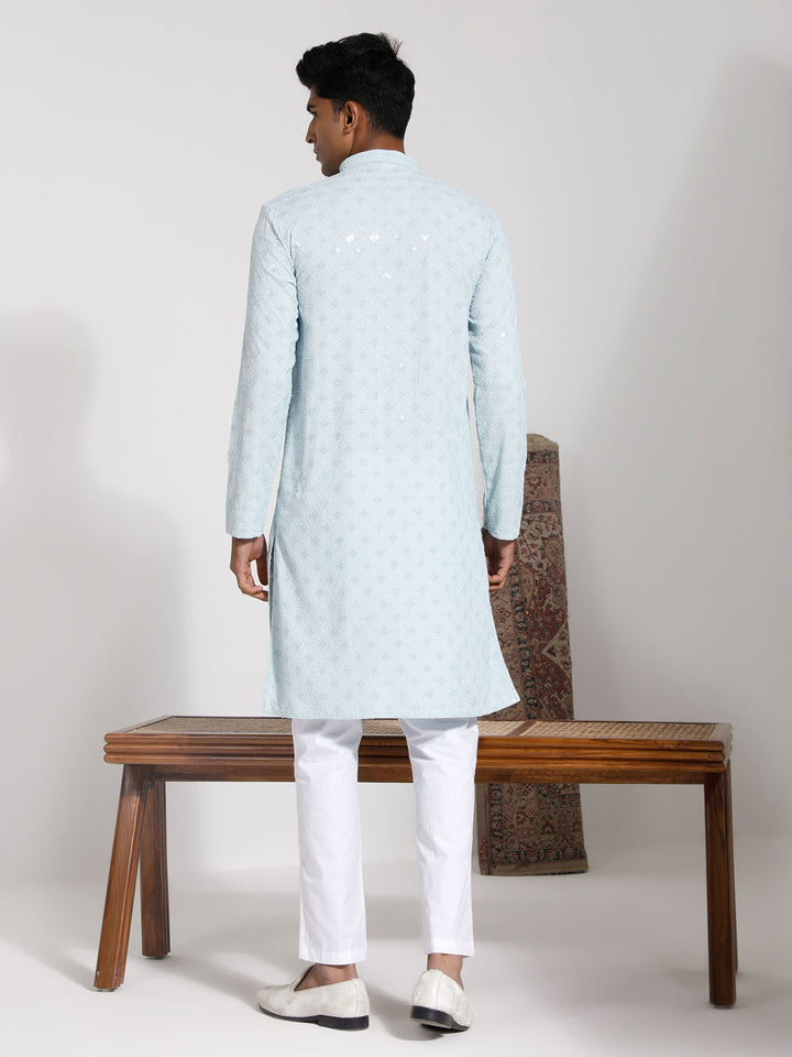 Sarvati Men's Aqua Rayon Kurta And Pyjama Set