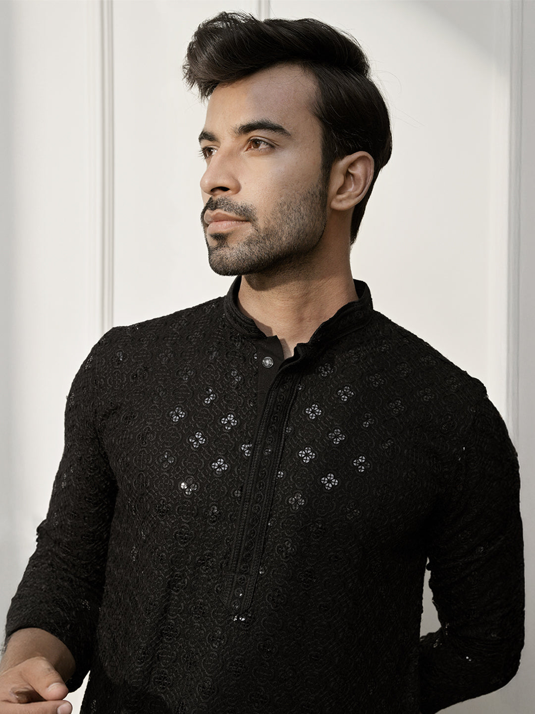 Black Chikankari Kurta with Patiala Set for Men | Sarvati House of Sarvatii LLC Black Chikankari Kurta with Patiala Set for Men | Sarvati House of Sarvatii LLC