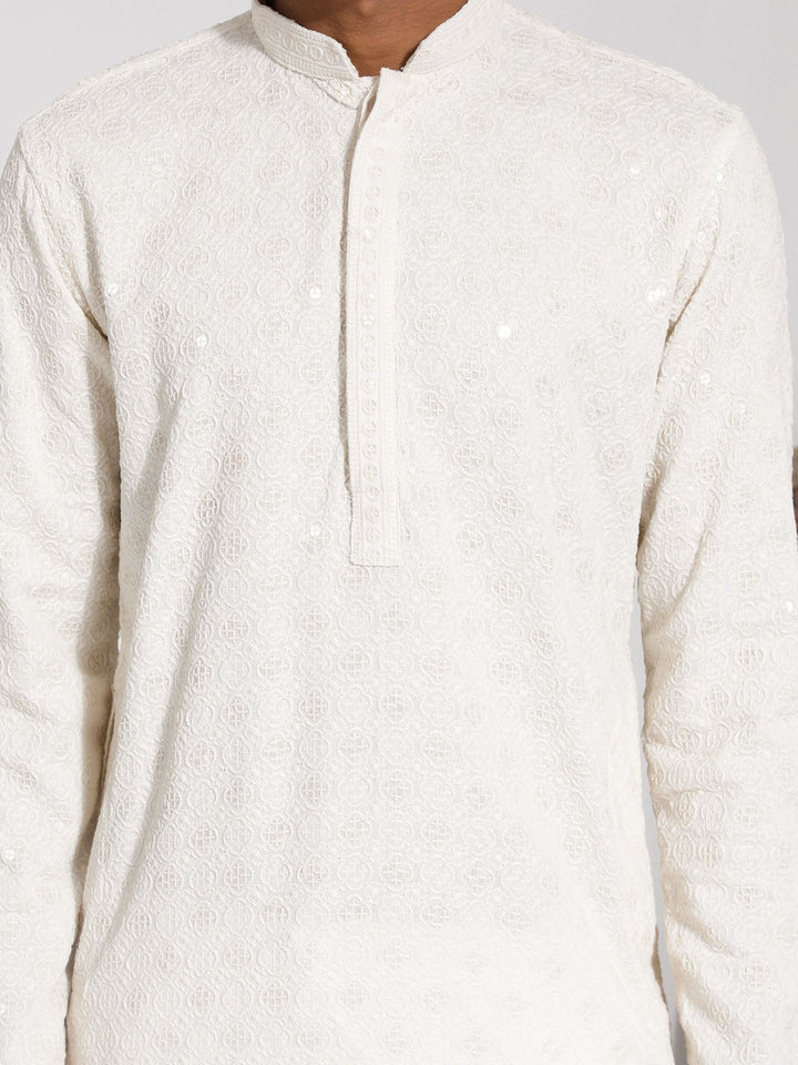 Sarvati Men's Cream Rayon Kurta And Pyjama Set