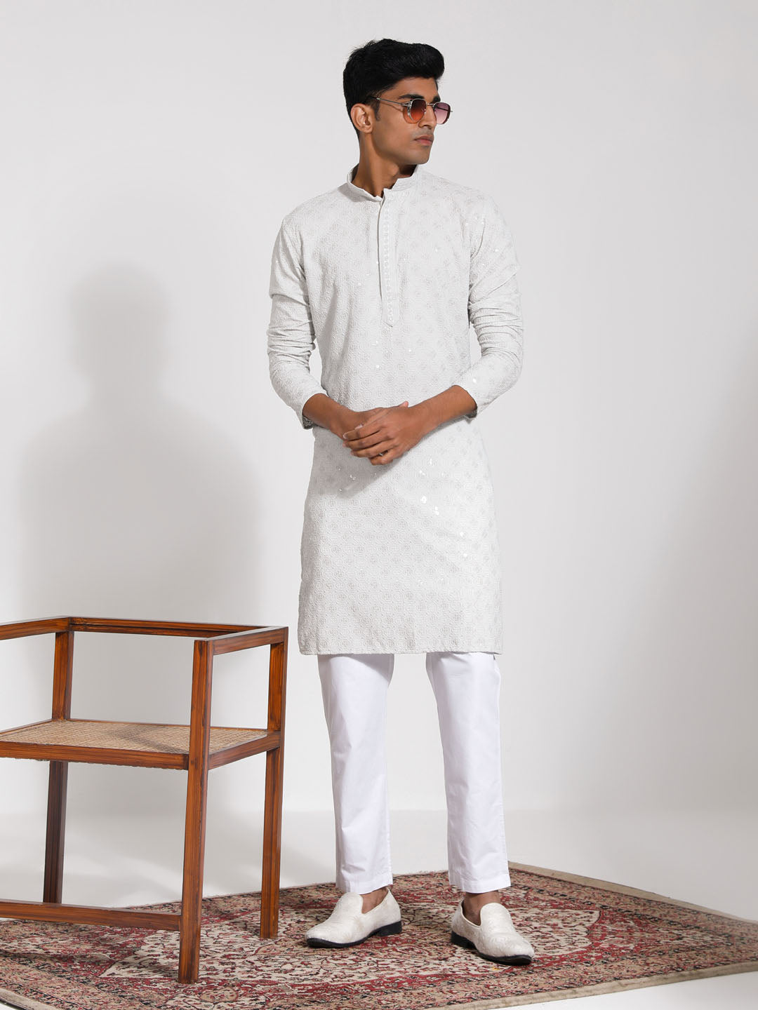 Sarvati Men's Grey Rayon Kurta And Pyjama Set