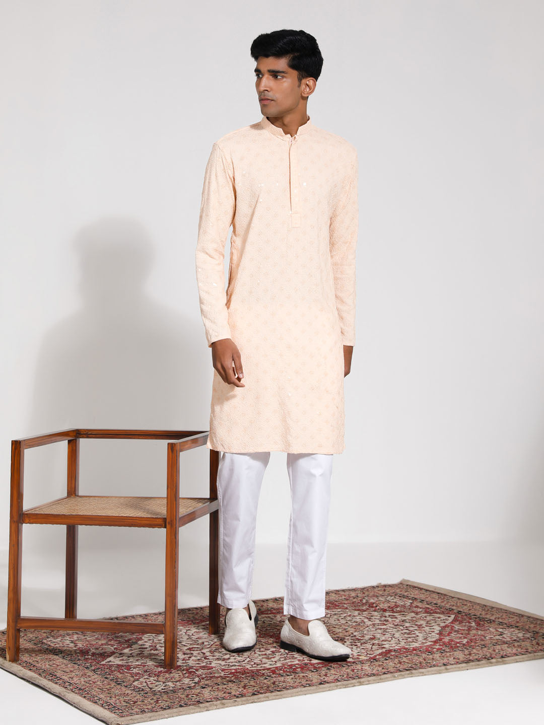 Sarvati Men's Peach Rayon Kurta And Pyjama Set