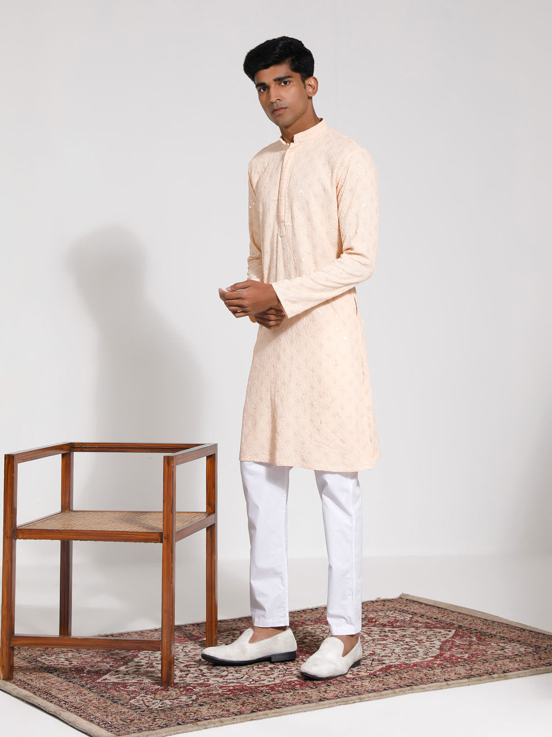 Sarvati Men's Peach Rayon Kurta And Pyjama Set