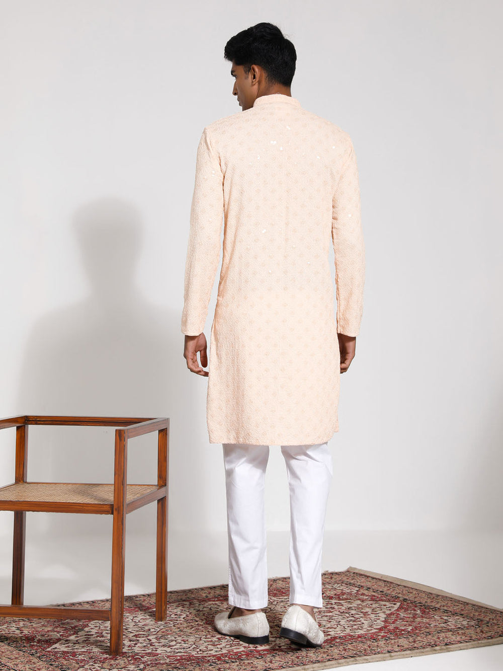 Sarvati Men's Peach Rayon Kurta And Pyjama Set