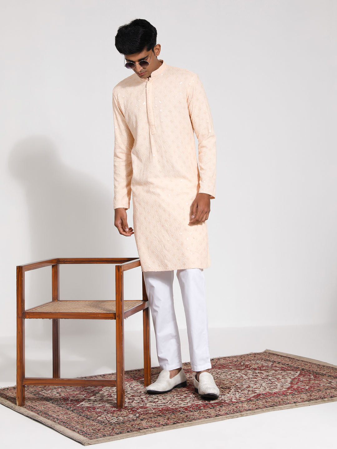 Sarvati Men's Peach Rayon Kurta And Pyjama Set