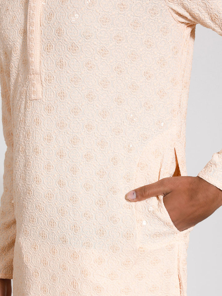 Sarvati Men's Peach Rayon Kurta And Pyjama Set