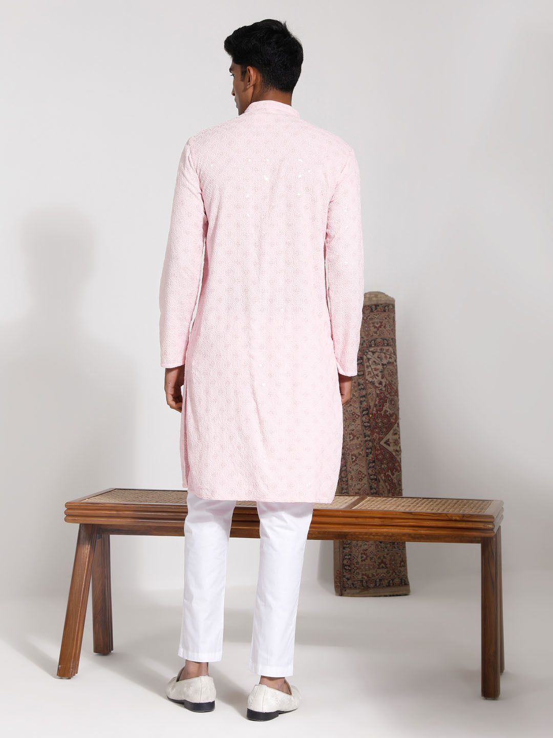 Sarvati Men's Pink Rayon Kurta And Pyjama Set