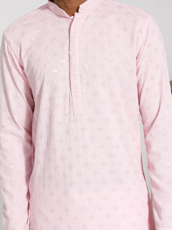 Sarvati Men's Pink Rayon Kurta And Pyjama Set