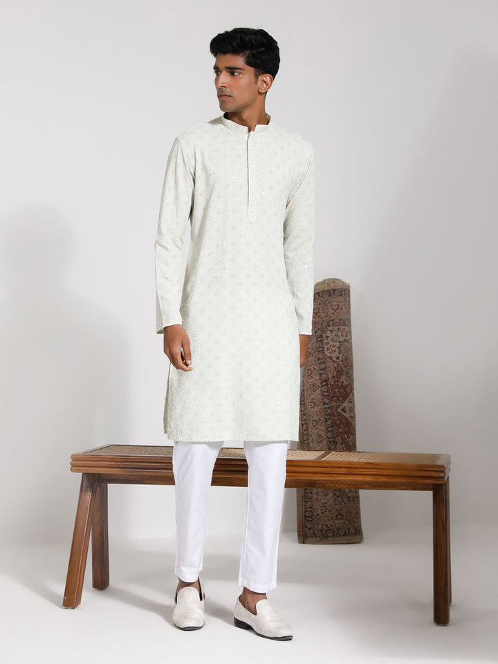 Sarvati Men's Pista Rayon Kurta And Pyjama Set