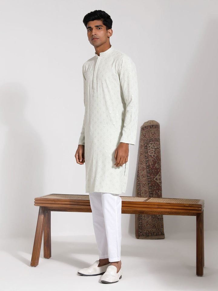 Sarvati Men's Pista Rayon Kurta And Pyjama Set