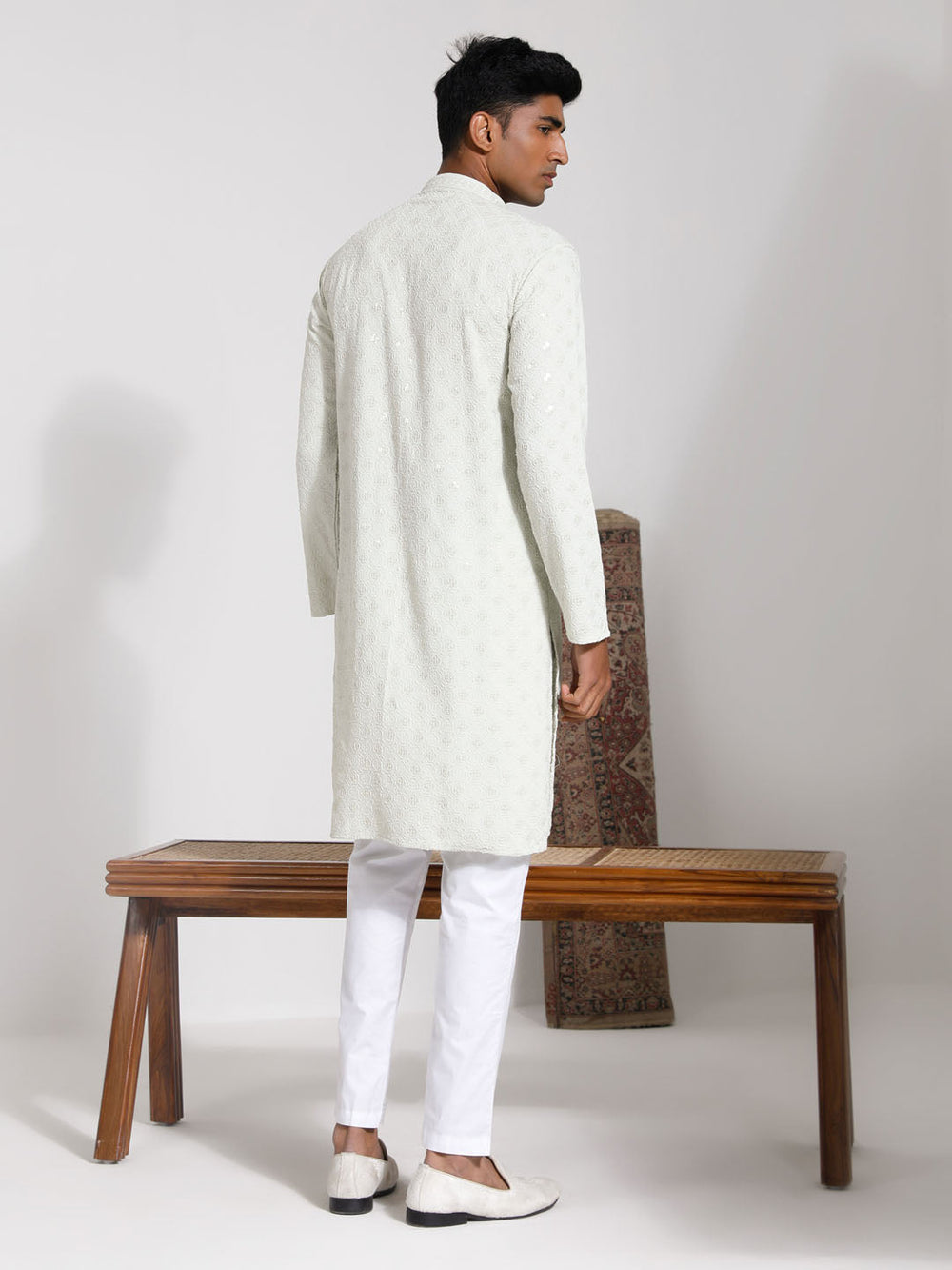 Sarvati Men's Pista Rayon Kurta And Pyjama Set