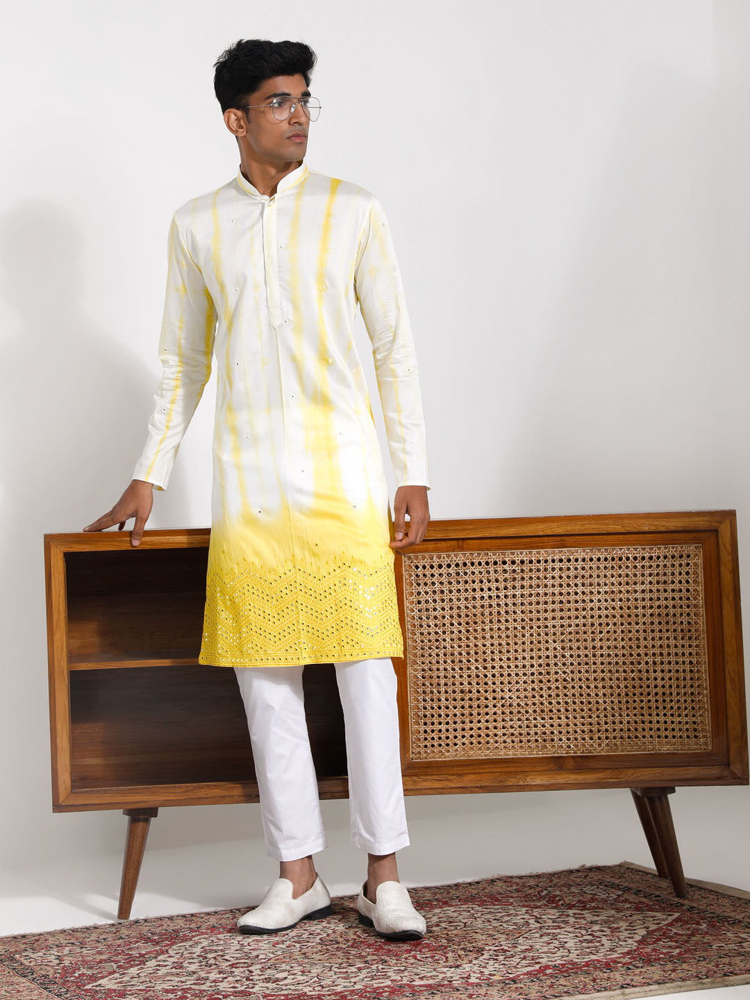 Sarvati Men's Yellow Viscose Kurta And Pyjama Set