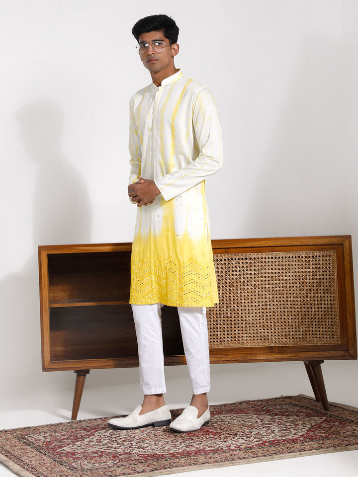 Sarvati Men's Yellow Viscose Kurta And Pyjama Set