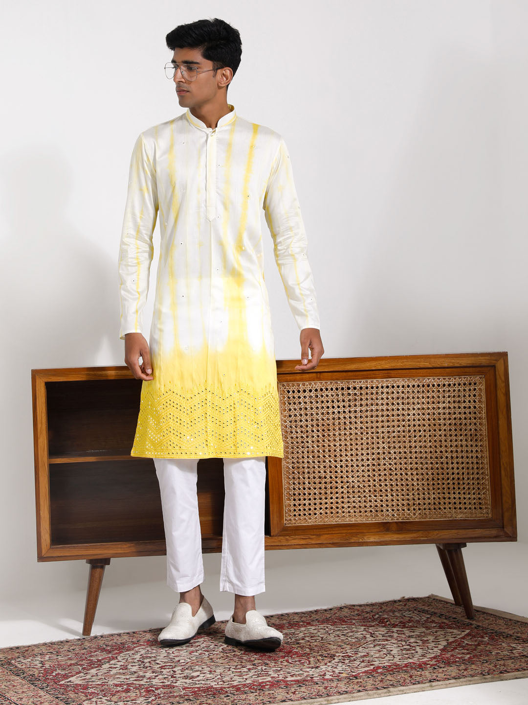 Sarvati Men's Yellow Viscose Kurta And Pyjama Set