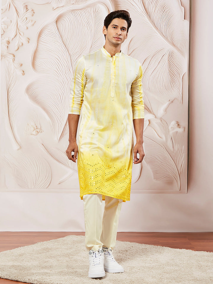 Sarvati Men's Yellow Viscose Kurta And Pyjama Set