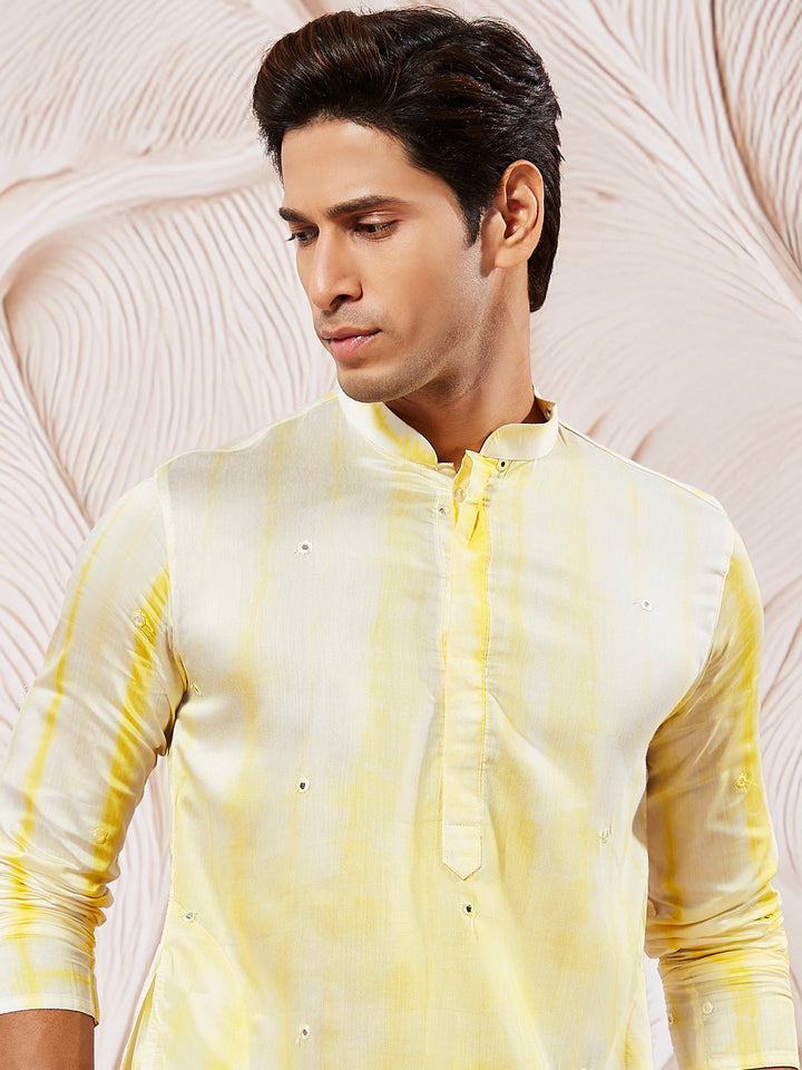 Sarvati Men's Yellow Viscose Kurta And Pyjama Set