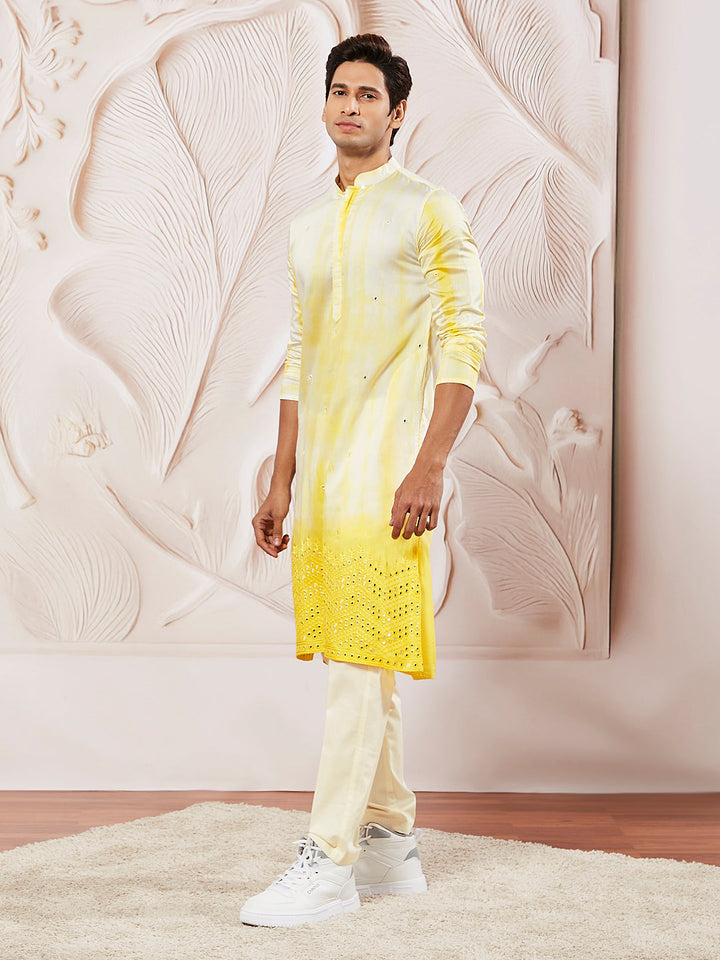 Sarvati Men's Yellow Viscose Kurta And Pyjama Set