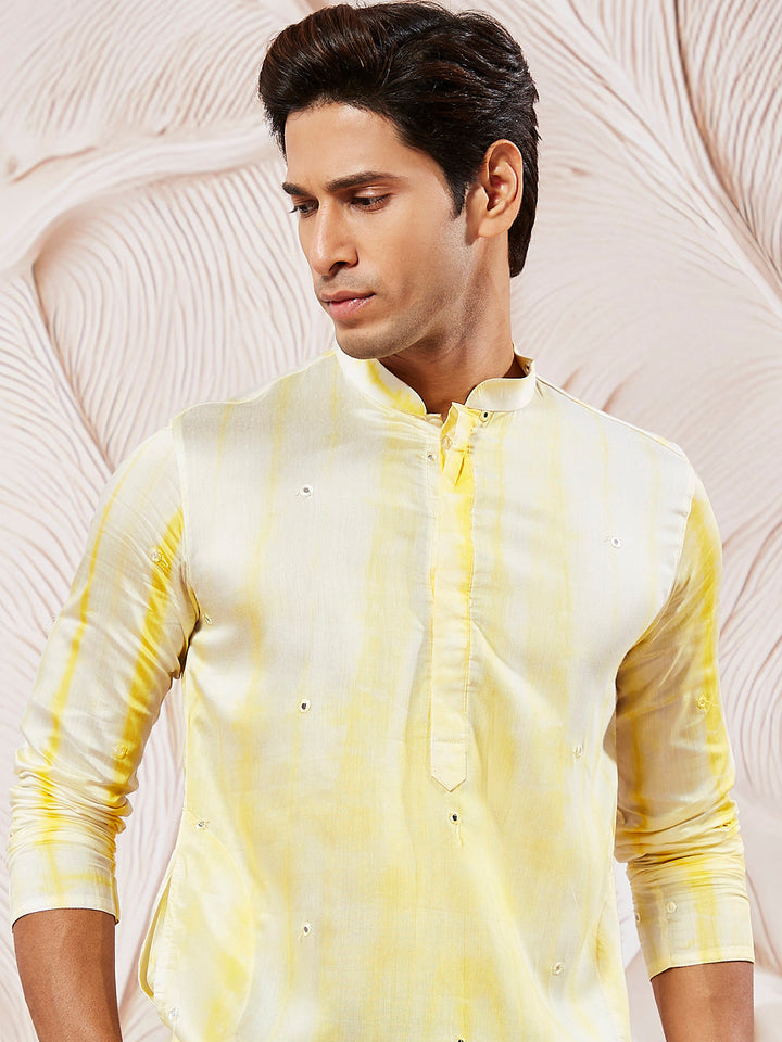 Sarvati Men's Yellow Viscose Kurta Pyjama And Dupatta Set