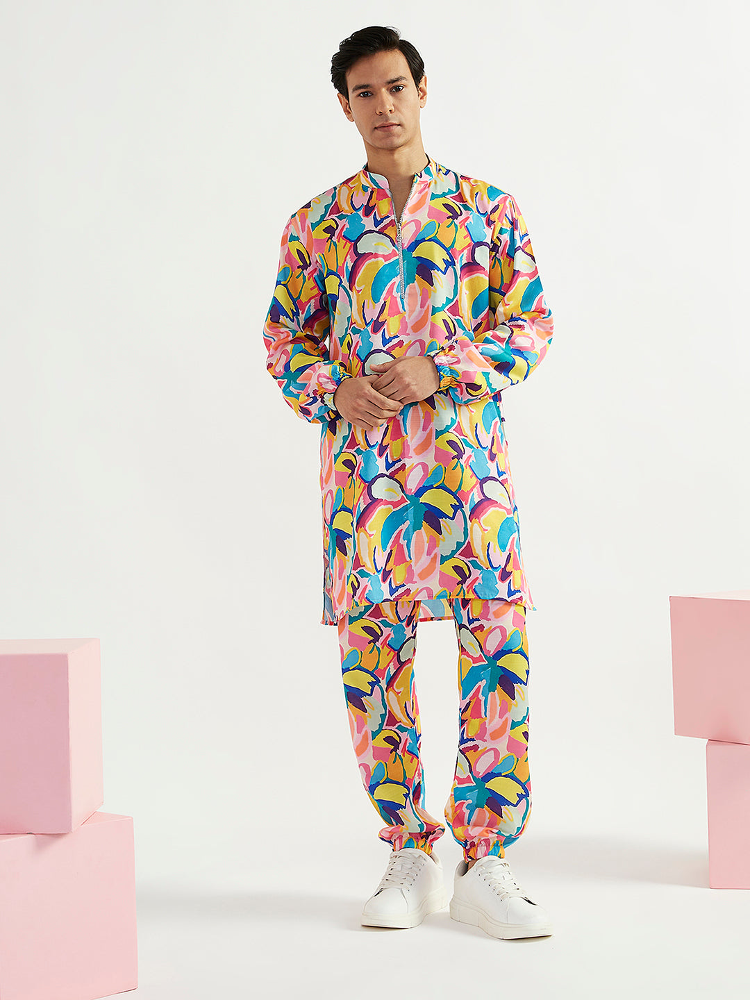 Sarvati Men's Multicolour Crepe Kurta And Pyjama Set