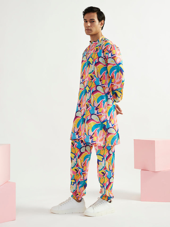 Sarvati Men's Multicolour Crepe Kurta And Pyjama Set