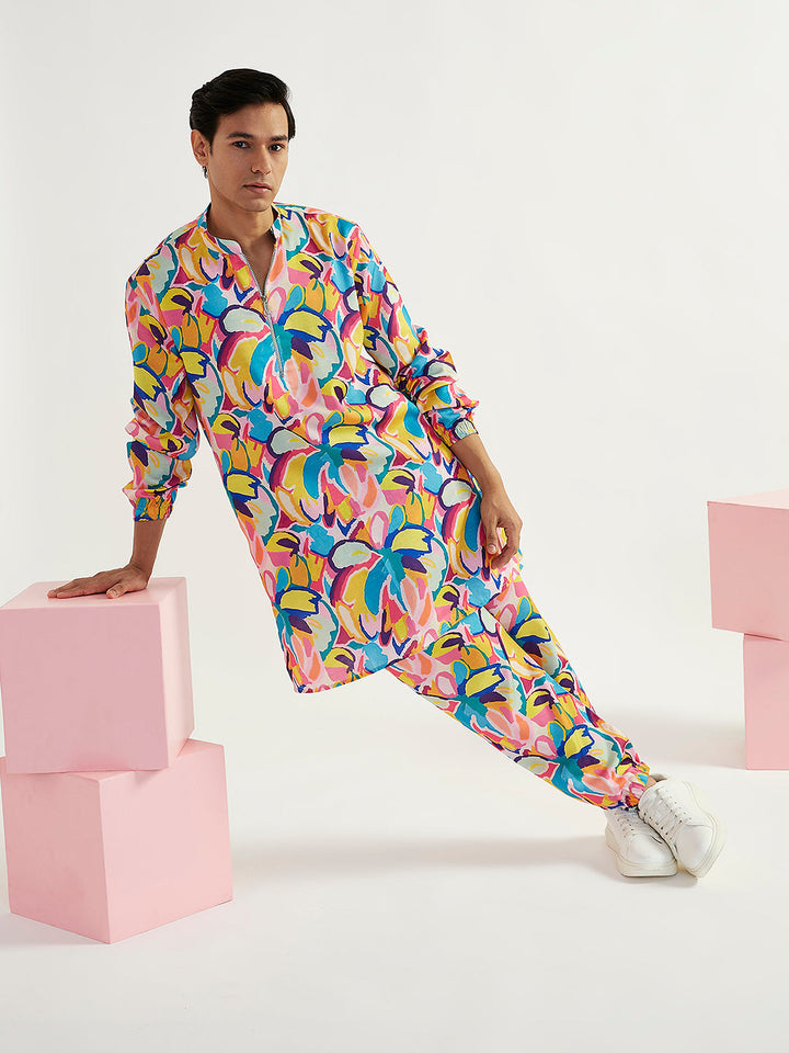 Sarvati Men's Multicolour Crepe Kurta And Pyjama Set