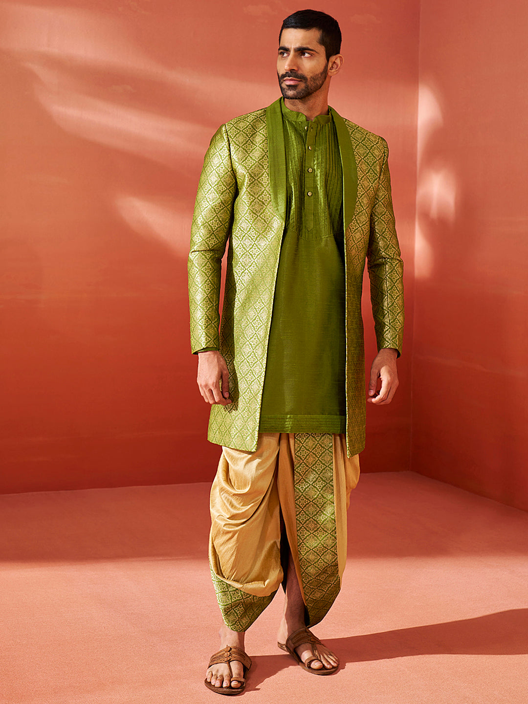 Men's Green Silk Blend Sherwani