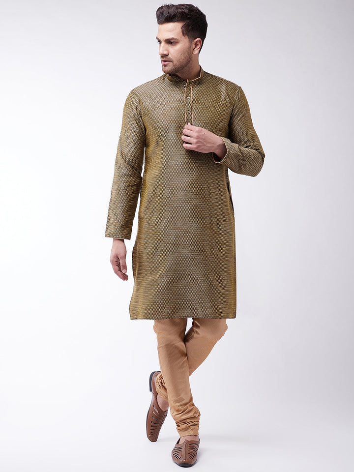 Sarvati Men's Black And Rose Gold Silk Blend Kurta With Churidar Set