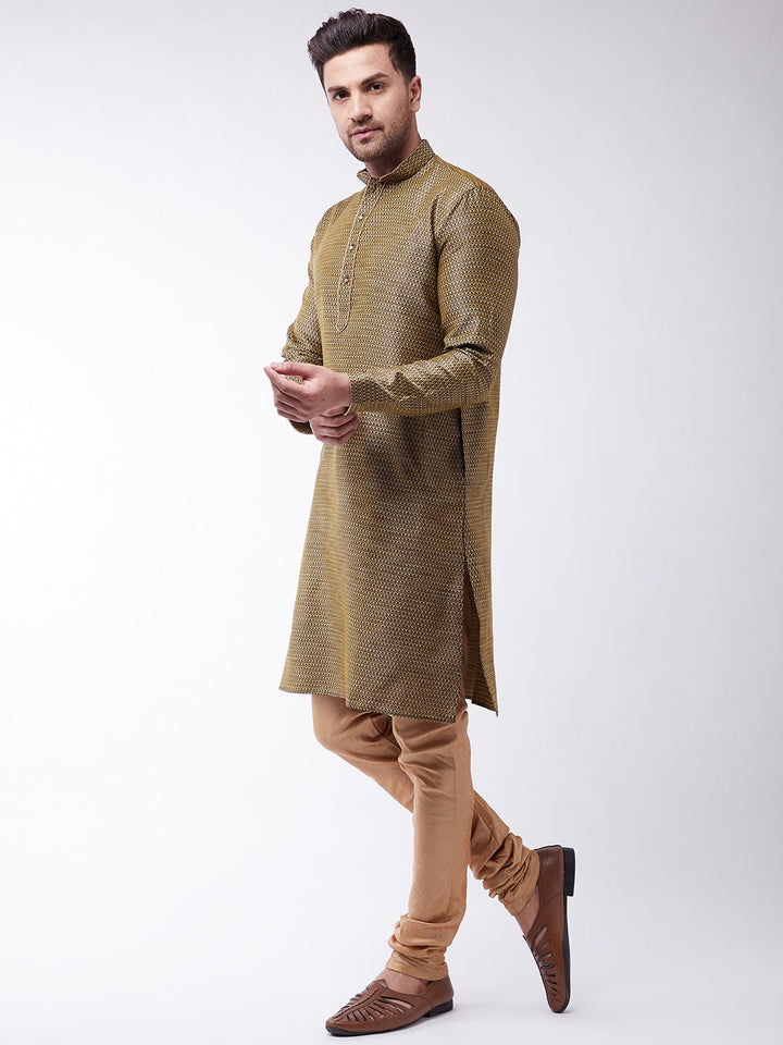 Sarvati Men's Black And Rose Gold Silk Blend Kurta With Churidar Set