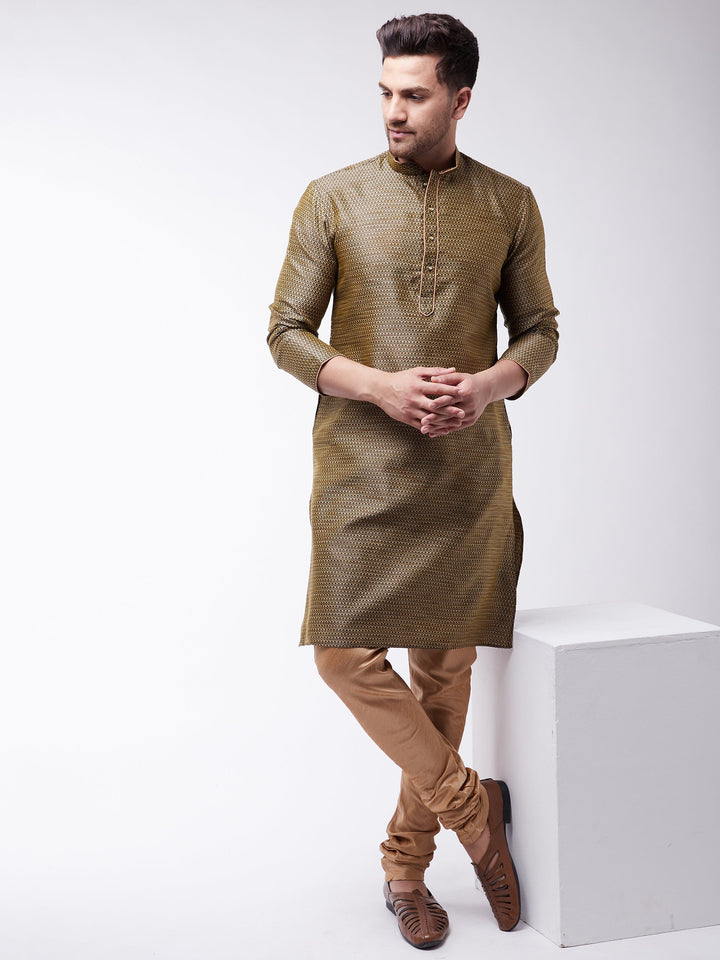 Sarvati Men's Black And Rose Gold Silk Blend Kurta With Churidar Set