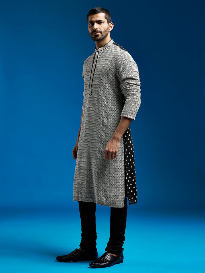 Sarvati Men's Black Georgette Kurta And Pyjama Set