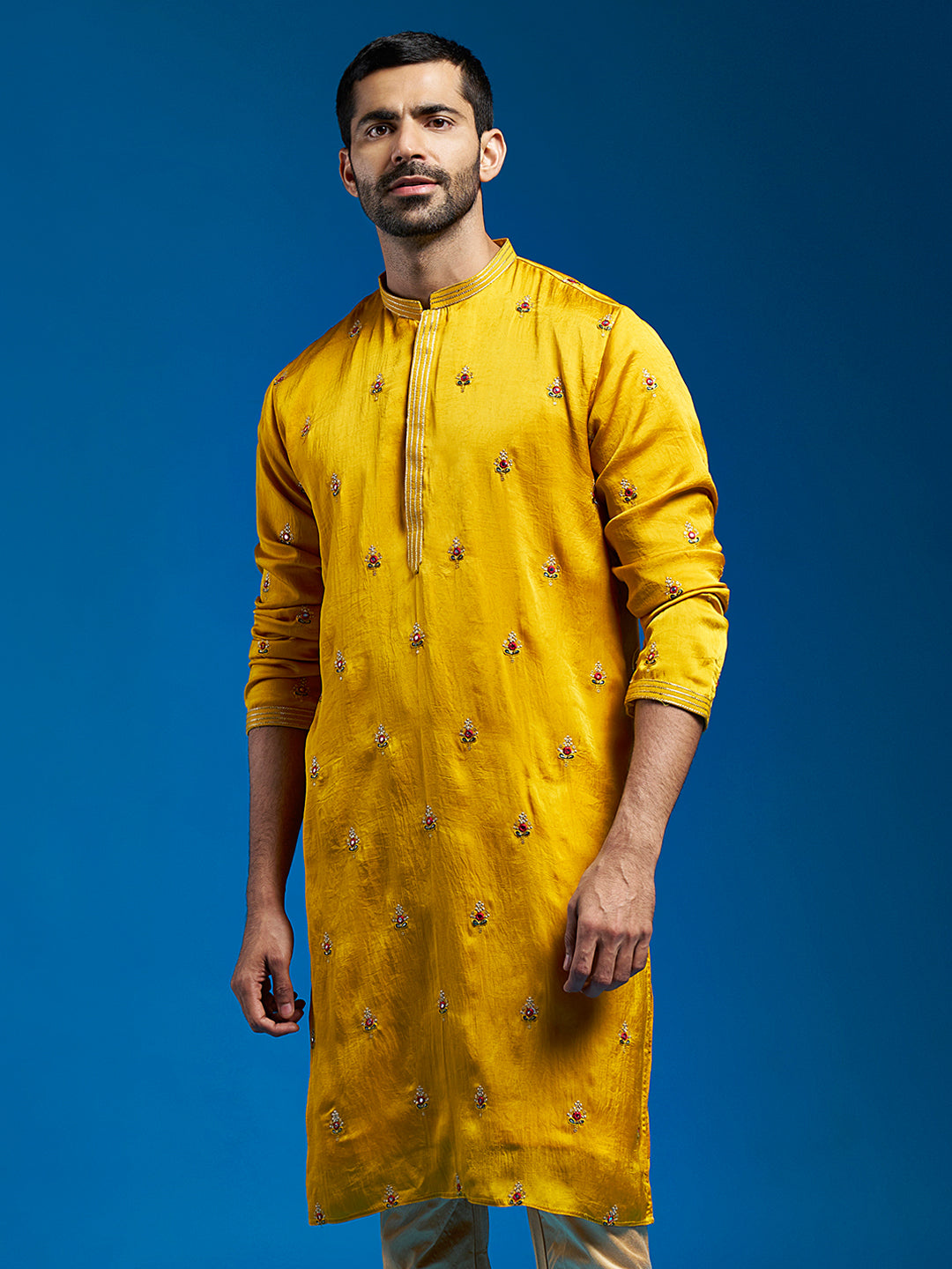 Men's Mustard Silk Blend Kurta