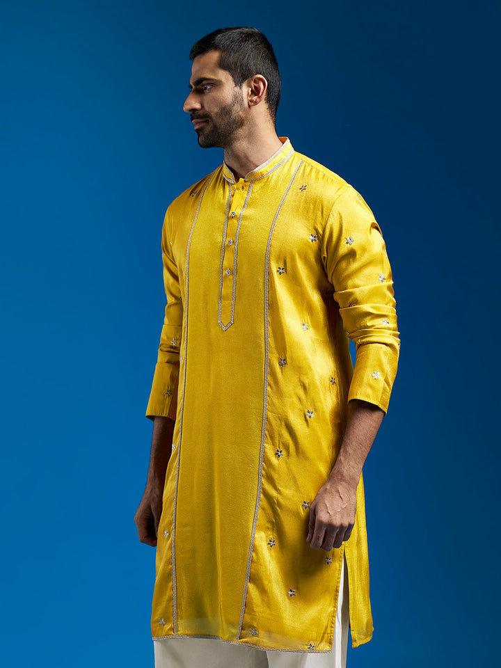 Men's Mustard Tissue Silk Kurta