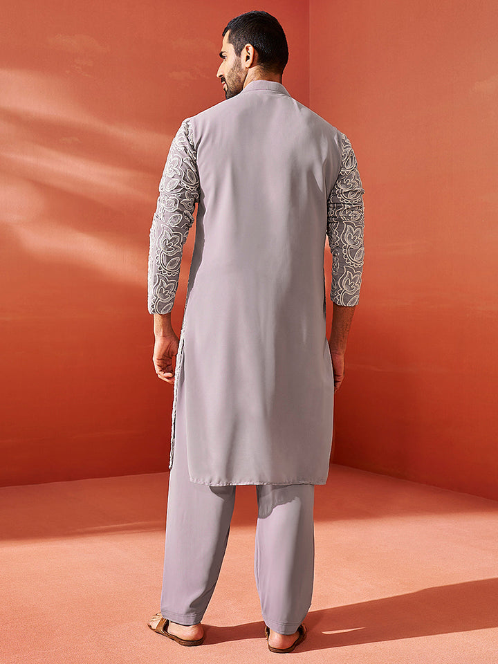 Sarvati Men's Lavender Georgette Kurta And Patiala Set