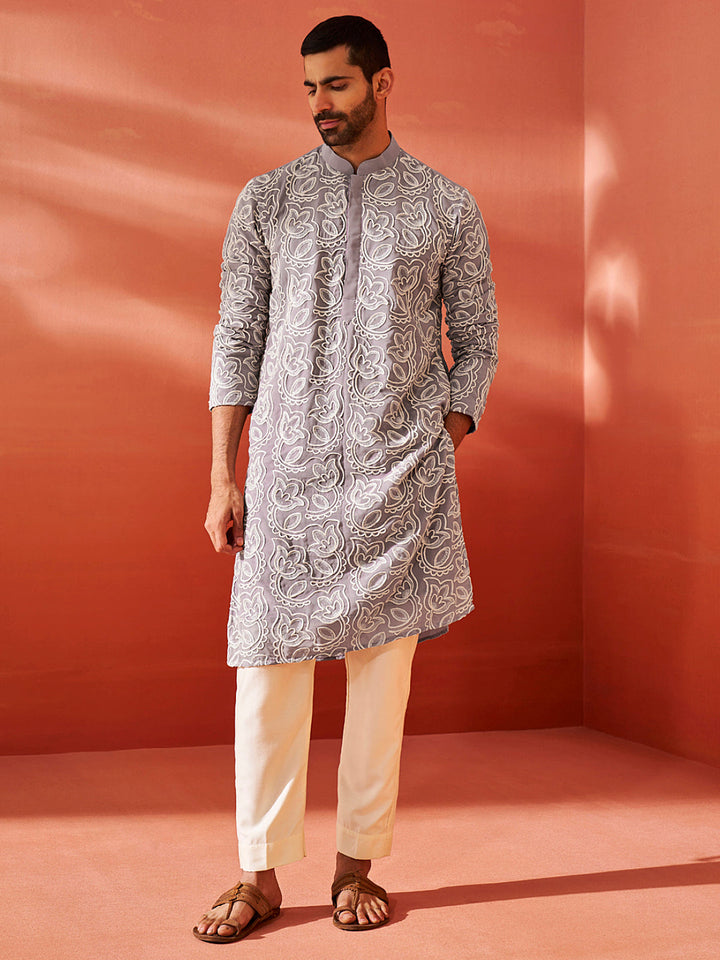 Sarvati Men's Levender Georgette Kurta And Pyjama Set