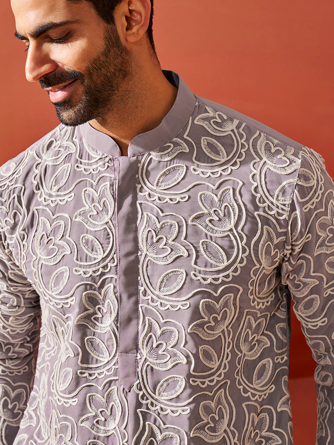 Sarvati Men's Levender Georgette Kurta And Pyjama Set