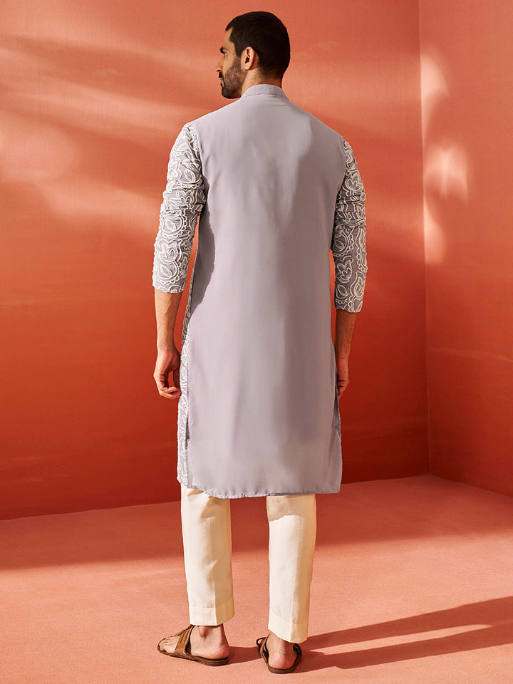 Sarvati Men's Levender Georgette Kurta And Pyjama Set