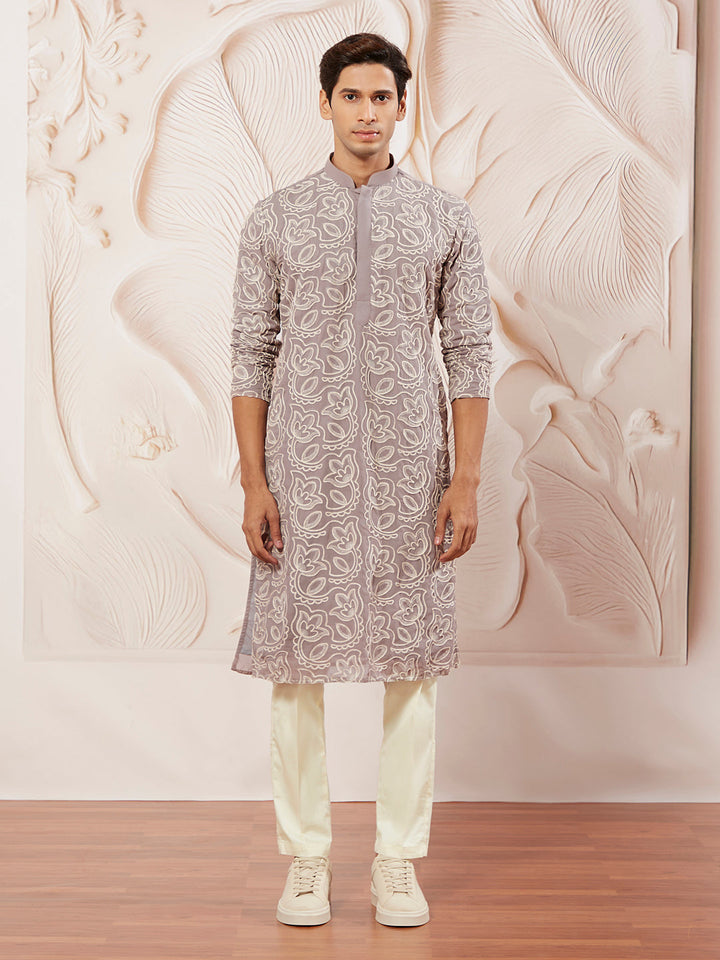 Sarvati Men's Levender Georgette Kurta And Pyjama Set